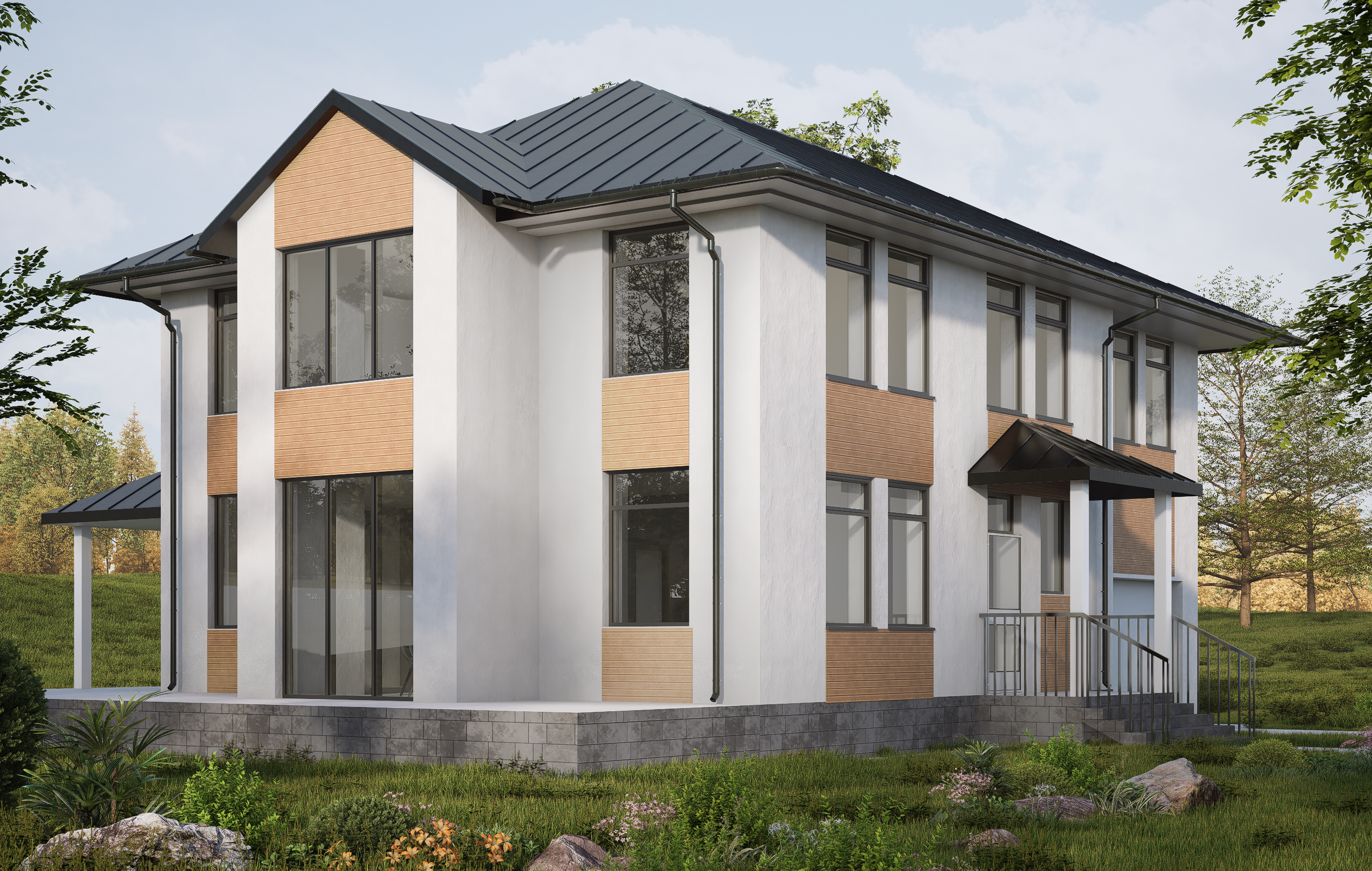 Модернистский дом с бетонным карнизом